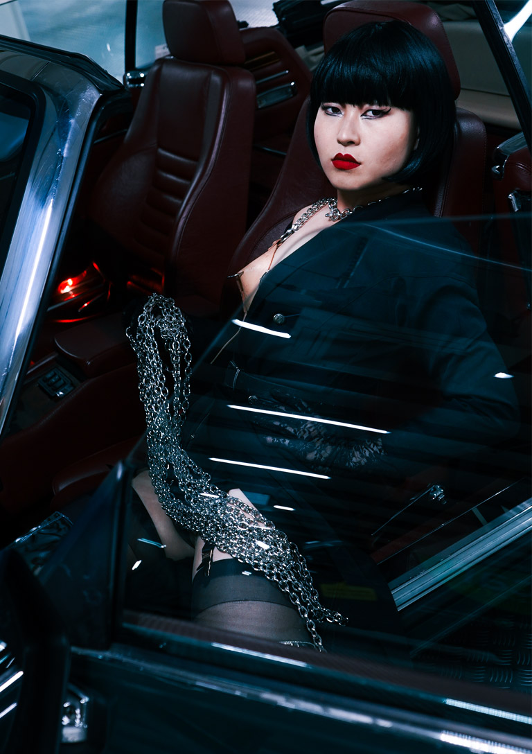 MissOpium London Asian Dominatrix Mistress Suit Car Chains